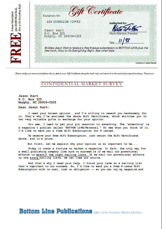 Gary Bencivenga - Bottom Line Cover Letter AD