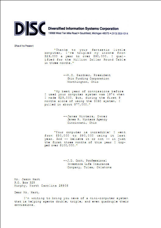 Gary Bencivenga - DISC Long Copy Letter AD