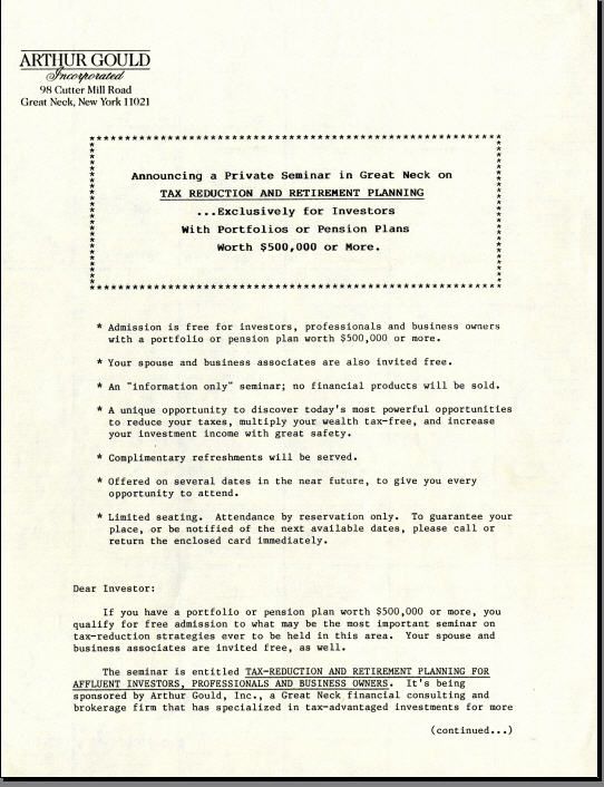 Gary Bencivenga - Artur Gould Long Copy AD